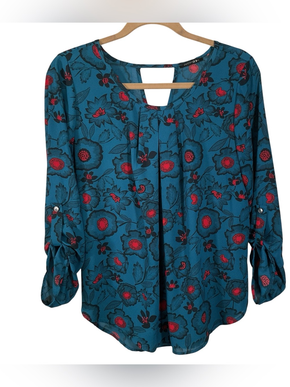 PaperMoon Women’s Blue Floral 3/4 Sleeves Blouse.  Size M